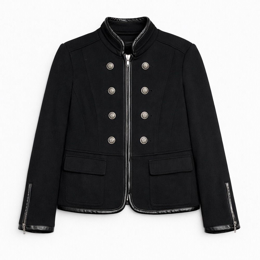 INC International Concepts Military Style Jacket Black Cotton Small‎